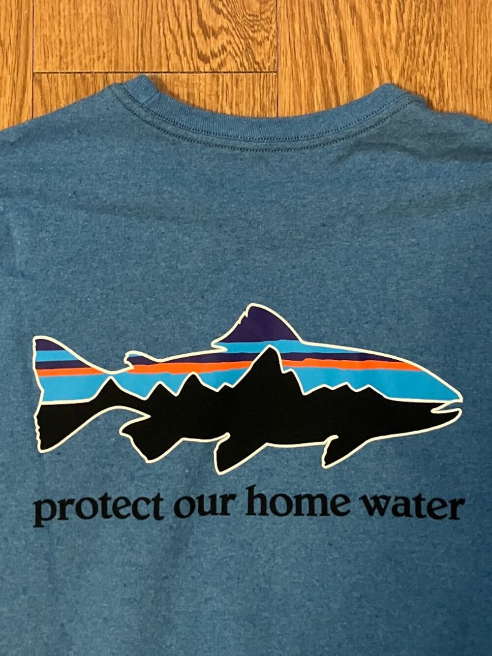 Patagonia Shirt Mens M Long Sleeve Trout Protect Our Home Water Blue Sustainable - Picture 4 of 7